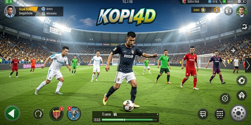 Tangkapan layar KOPI4D menampilkan aksi seru di lapangan sepak bola.