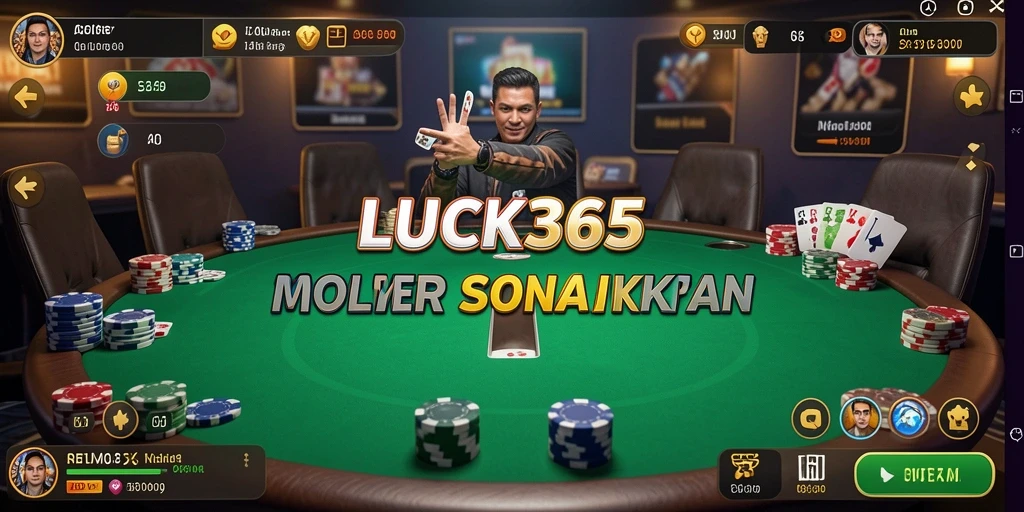 Screenshot utama LUCK365 menampilkan momen menegangkan di meja poker.
