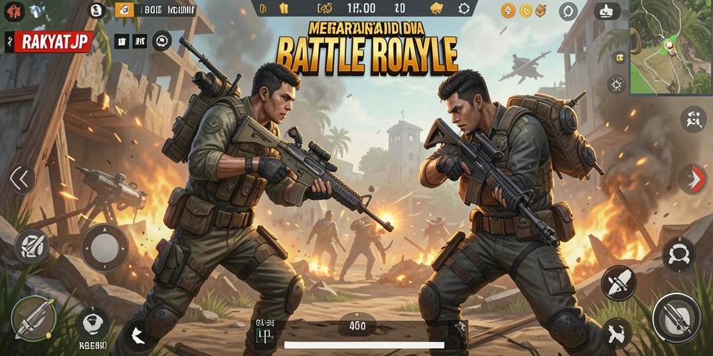 Screenshot gameplay RAKYATJP menampilkan aksi pertempuran seru.
